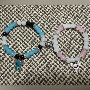 Stitch Friendship Bracelet With Magnetic Hearts, Pink & Blue Stitch